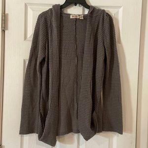 Mudd hooded waffle knit cardigan gray size large